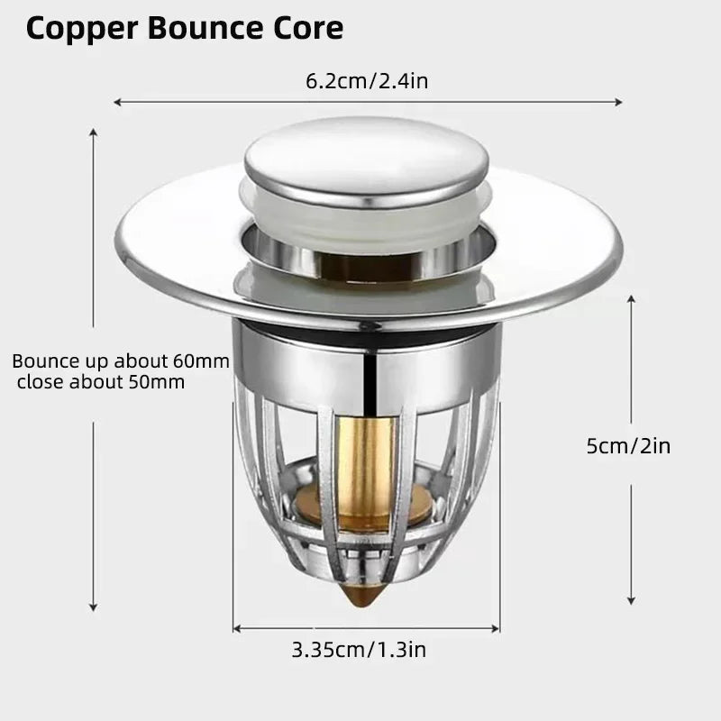 Pop-Up Basin Drain Filter Plug Stopper – Hair-Catcher & Strainer for Sink & Bathtub