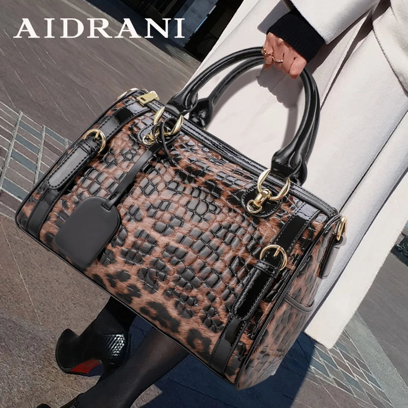 Luxury Leopard Print Cowhide Handbag for Women – Large Capacity Shoulder Bag