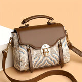 Stylish Women’s Crossbody Handbag – Elegant Brown Shoulder Bag with Lock & Decorative Stitching 👜✨