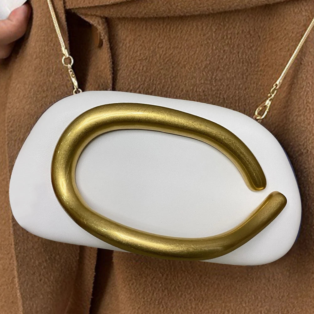 Women’s Retro PU Leather Clutch Bag – Elegant Evening Party Shoulder Crossbody Purse with Chain Strap & Phone Holder