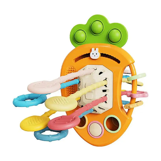 Carrot-Shaped Pull String Baby Toy – Fine Motor Skills Development Teether, Colorful Educational Sensory Toy for Toddlers