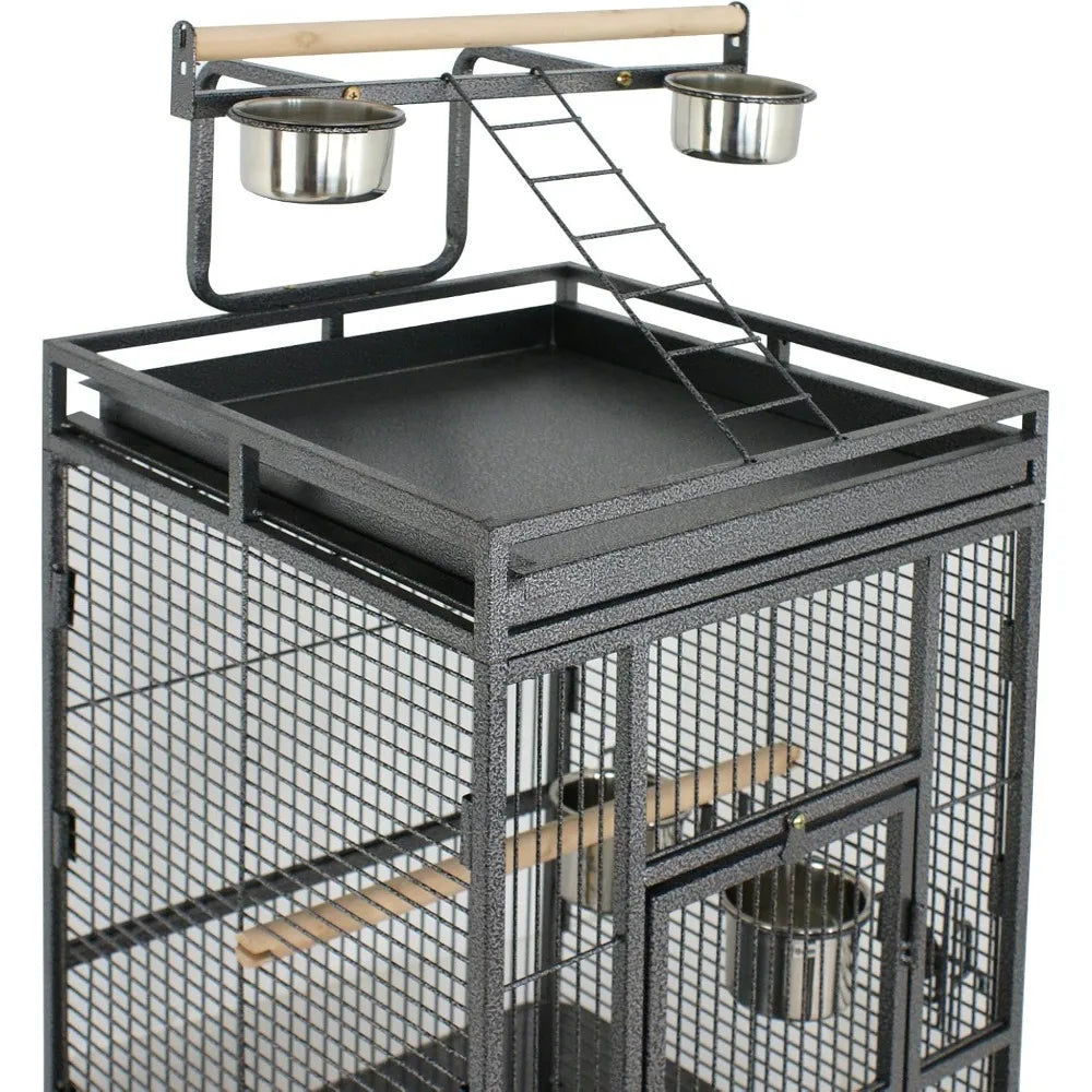 PlayTop XL Wrought-Iron Bird Cage with Rolling Stand — For Parakeets, Cockatiels, Quakers & Conures