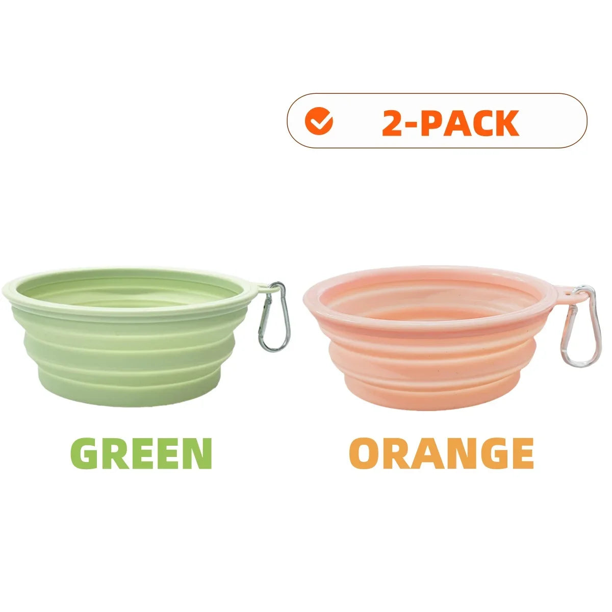 2-Pack Collapsible Pet Silicone Bowls – Portable Folding Food & Water Dishes with Carabiner for Dogs & Cats, Camping & Travel