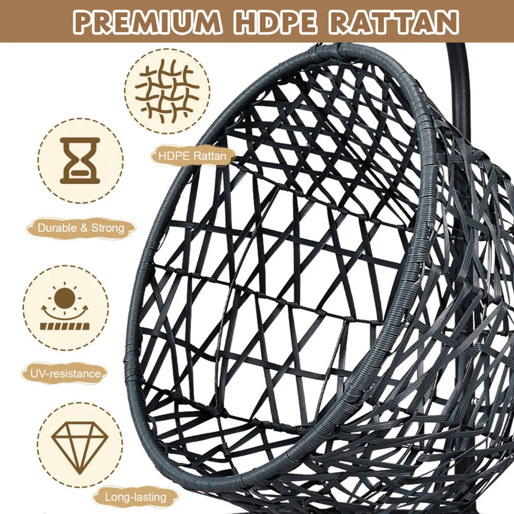 Cat Swing Bed with Stand – Indoor Hanging Egg Chair with Cushion, Rattan Wicker Style Swinging Pet Bed for Cats & Small Dogs