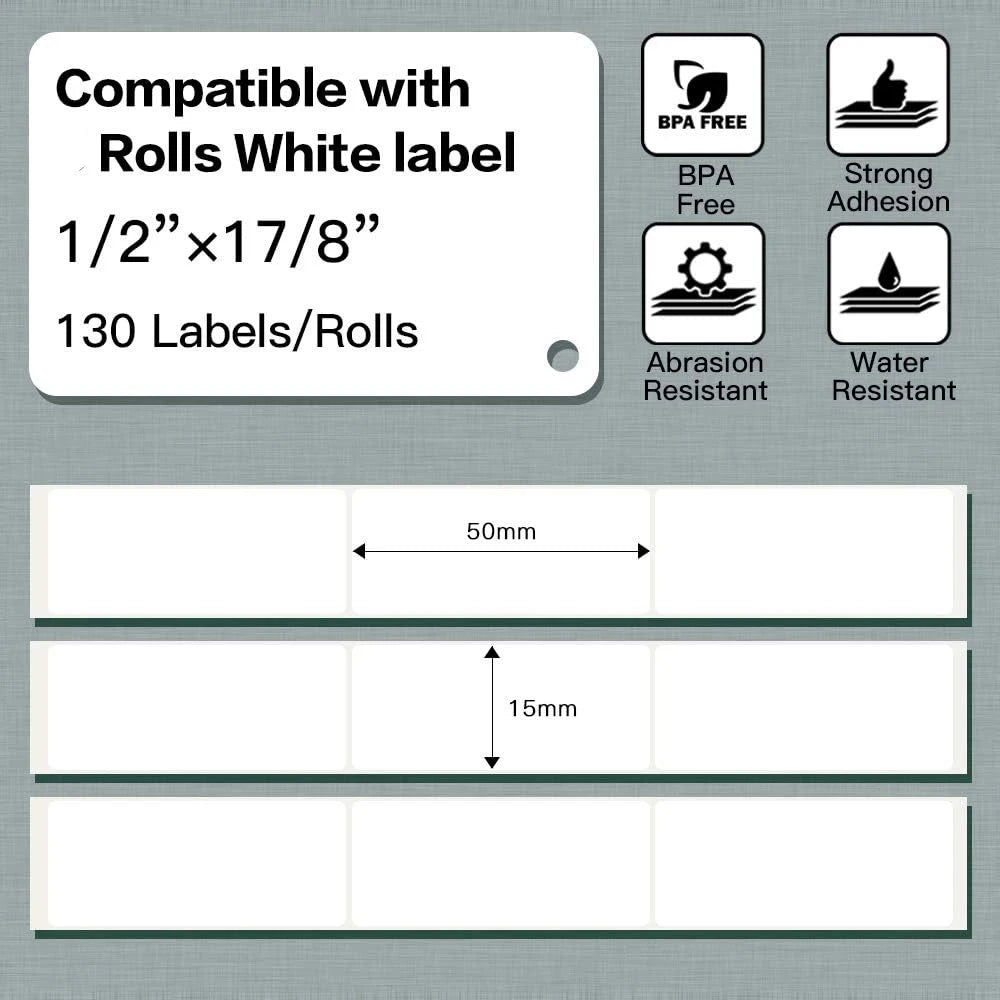20-Pack White Adhesive Label Paper Rolls (15–50 mm) – Compatible with Marklife P15, P12, M1, Q30 & Q30S Label Printers