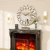 Large 3D Mirrored Wall Clock – Sunburst Round Roman Numeral Design (32–80cm) for Modern Living Room, Dining Room & Fireplace Décor