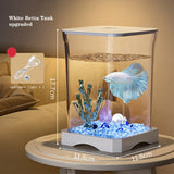 Aquarium Starter Kit – Mini Desktop Betta Fish Tank with Top Feeding Hole & Built-In Bottom Light, Rectangular Tabletop Design