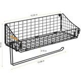 Metal Wall-Mounted Basket Organizer with Paper Towel Holder & Shelf – Rust-Resistant Black Finish