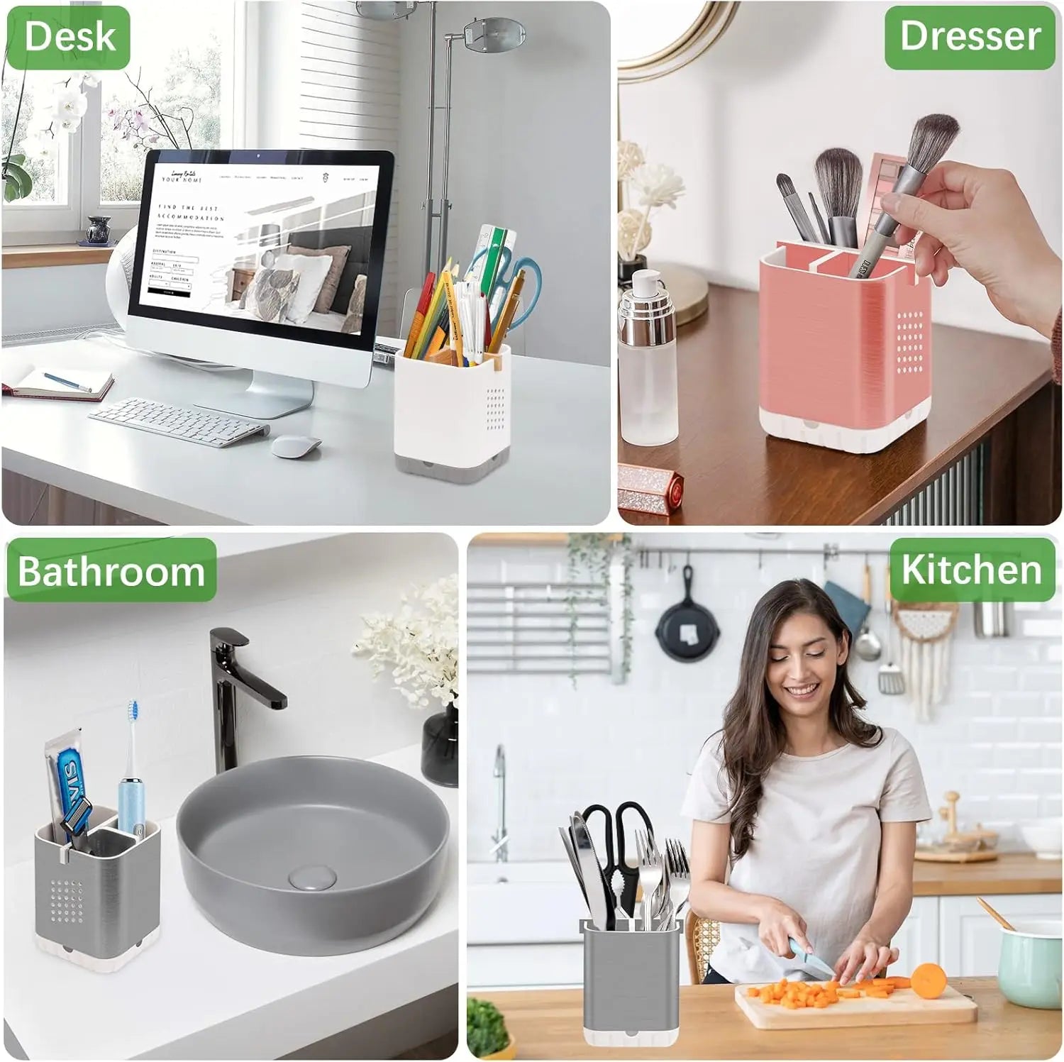 Bamboo Toothbrush & Toothpaste Holder – 4-Compartment Countertop Organizer with Anti-Slip Base
