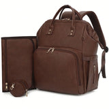 Leather Diaper Bag Backpack with Changing Pad & Pacifier Case – Large Multifunction Waterproof Mommy Travel Tote
