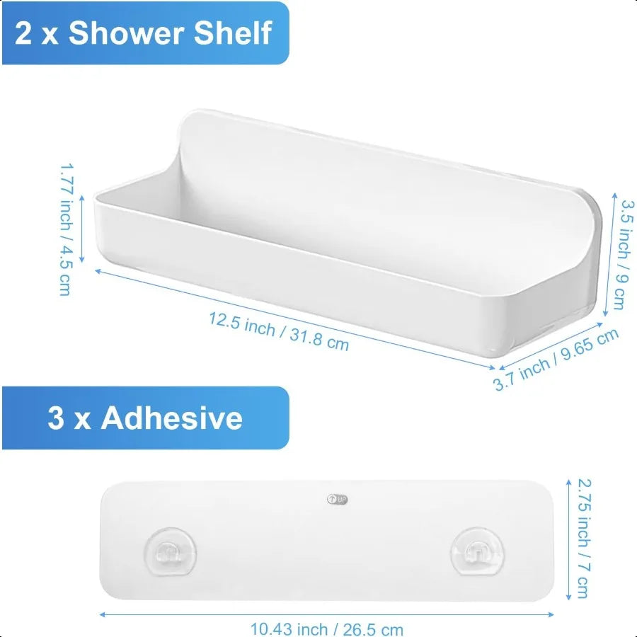 2-Pack Adhesive Shower Caddy – No-Drill Plastic Wall Shelves for Shower & Bath Storage