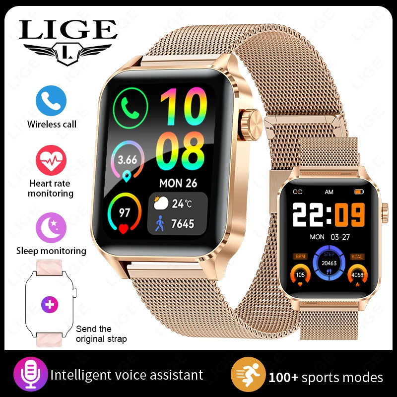 LIGE 1.85” HD Smart Watch for Women – Bluetooth Call, Fitness & Health Monitor Bracelet, Elegant Ladies Smartwatch