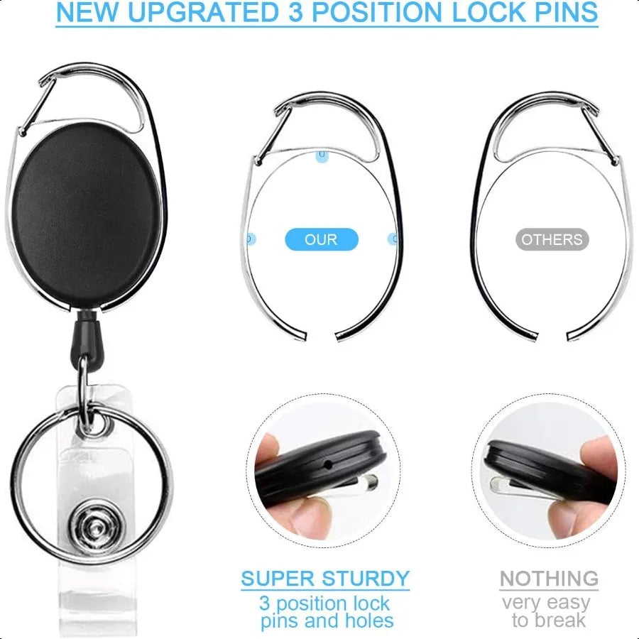 🎟️ 5-Pack Retractable Badge Reel Holders – Carabiner Clip & Key Ring ID Card Holder for Work, School & Events