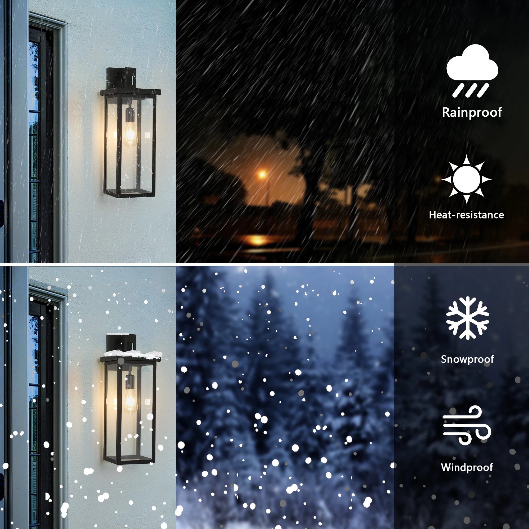 Set of 2 Modern Outdoor Wall Lanterns – Black Metal Frame with Clear Glass, Weatherproof Wall Sconces