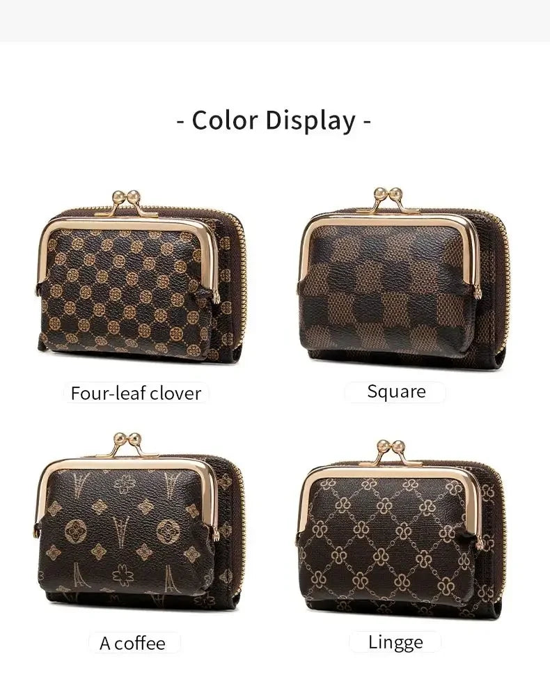 Women’s Retro Accordion Wallet – Fashion Print Short Coin Purse with Money Clip & Wristband