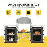 Portable Folding Camping Kitchen Table – Picnic Cabinet with Windshield & Storage