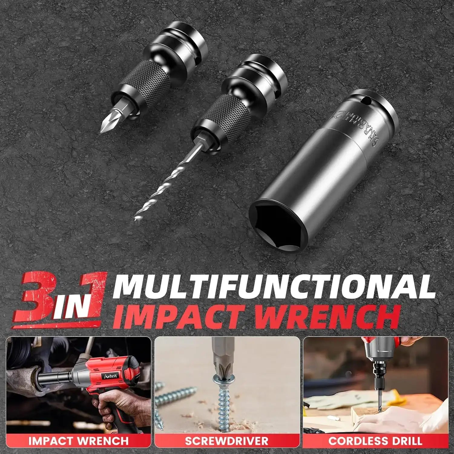 Cordless 1/2″ Drive Impact Wrench – 480 ft-lbs (650 N·m) Max Torque with 4000 mAh Battery & 4 Sockets