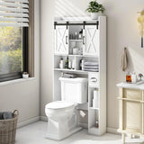 Over-the-Toilet Storage Cabinet with Barn Doors & Paper Holder – Space-Saving Bathroom Rack