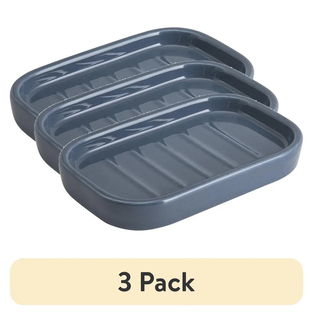 3-Pack Durable Ceramic Soap Dish Trio – Multi-Use Home & Bathroom Storage Organizer