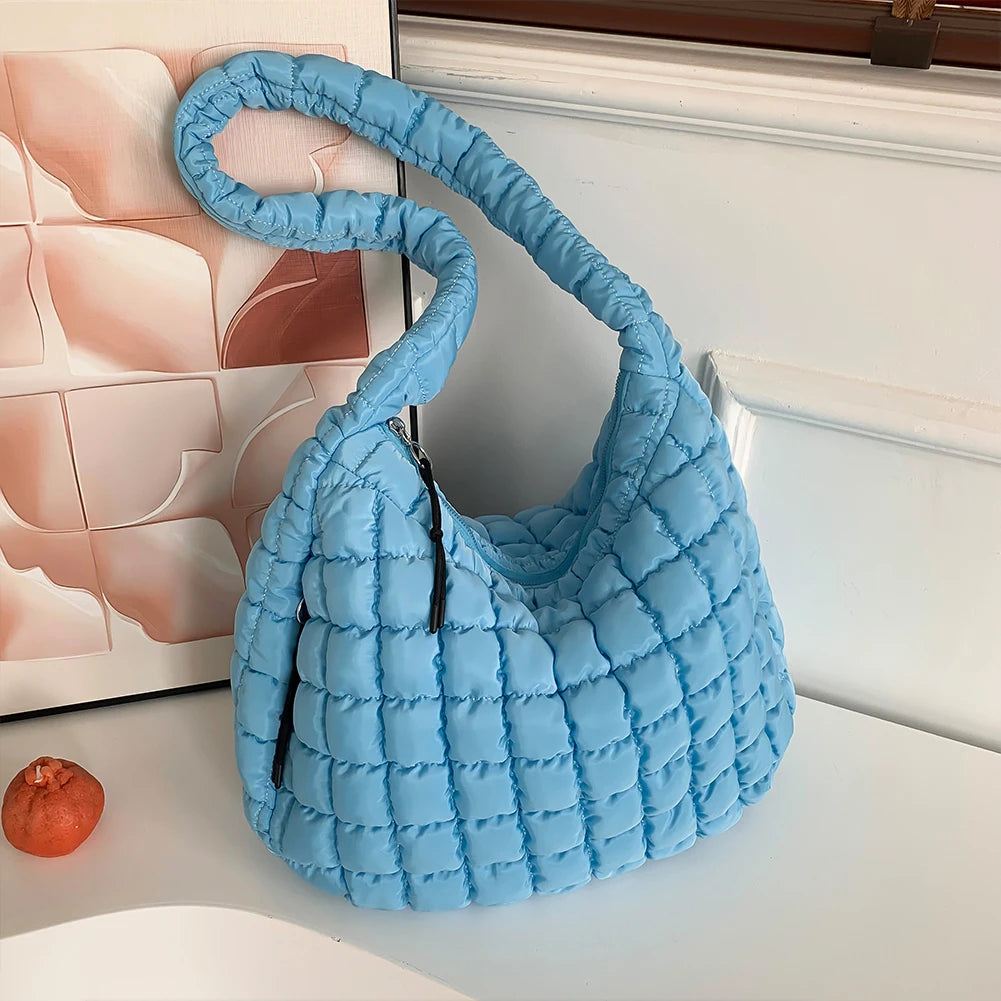 Women’s Stylish Quilted Puffer Shoulder Bag 👜 – Large Capacity Commuter Satchel & Padded Sling Tote