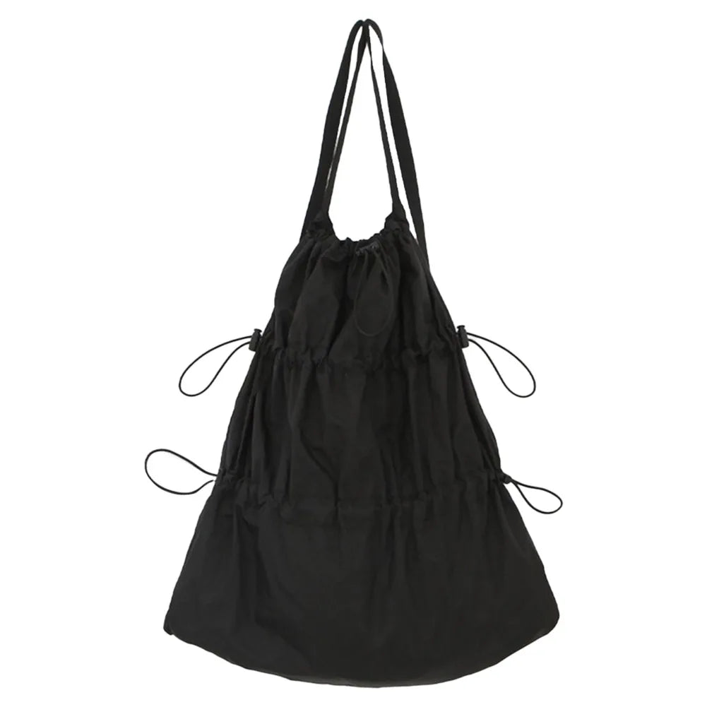 Lightweight Pleated Nylon Drawstring Daypack – Large Capacity Casual Shoulder Bag for Men & Women