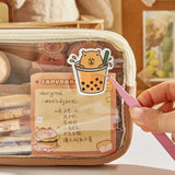 Sweet Capybara Pencil Case with Compartments – Clear Cartoon Stationery Pouch with Sticker Pendant