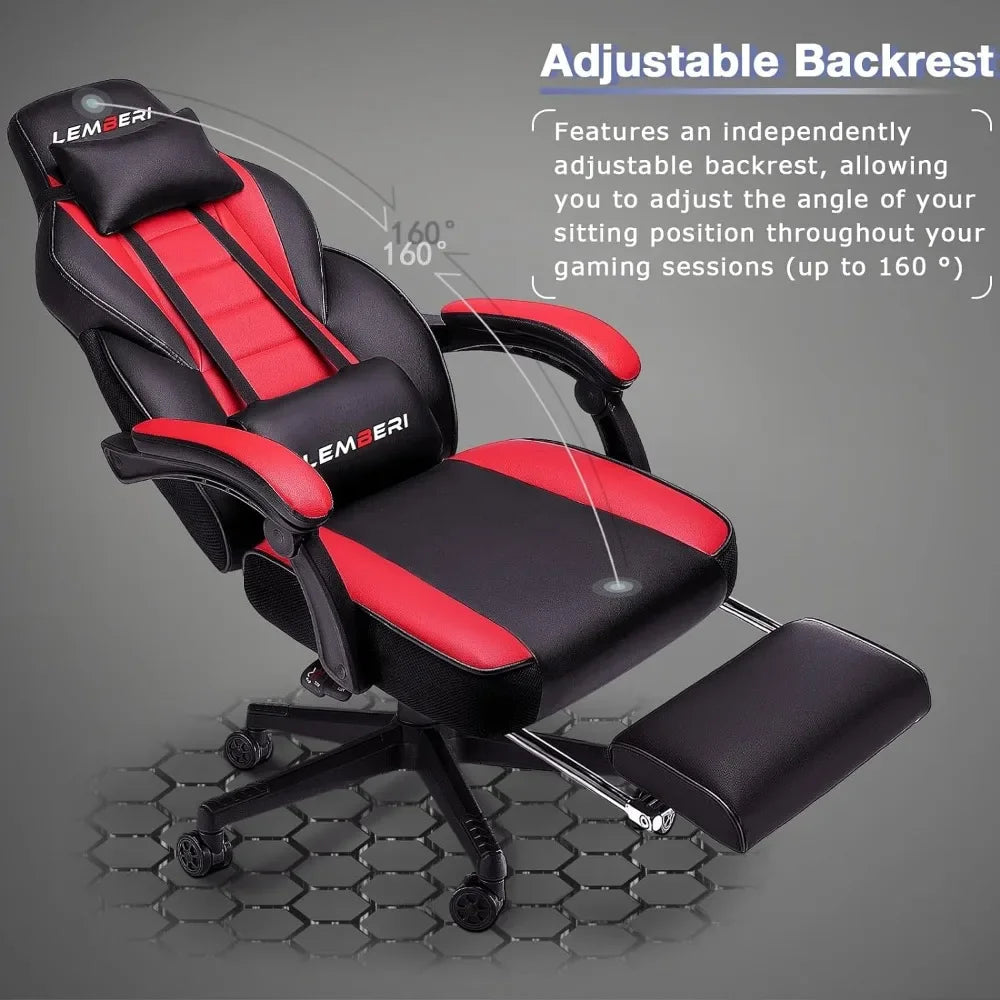 Big & Tall Gaming Chair with Footrest – Racing Style Computer Chair for Adults, 400lb Capacity, Adjustable Height, Headrest & Lumbar Support
