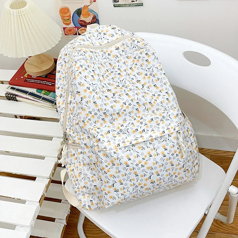 Floral Aesthetic Lightweight Laptop School Backpack – Nylon Fashion Bookbag for Teen Girls, Women & Kids