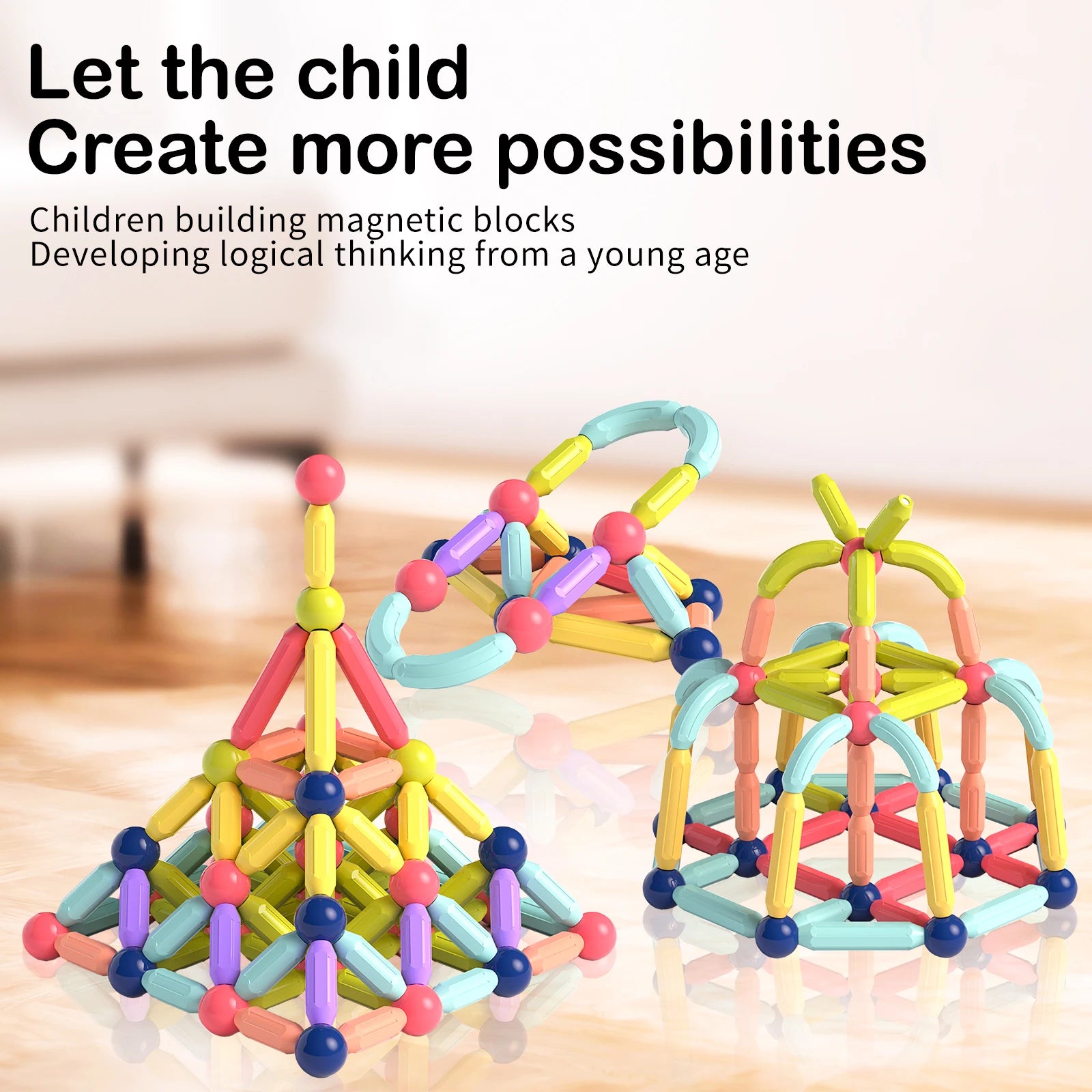 166PCS Magnetic Balls & Sticks Construction Set – Colorful 3D Learning STEM Building Blocks for Kids, DIY Cognitive Educational Toys