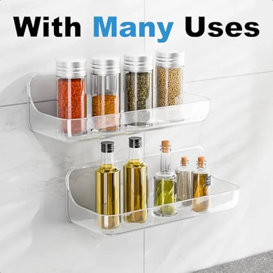 Adhesive No-Drill 2-Pack Acrylic Shower Caddy Shelves – Clear Wall-Mounted Organizer