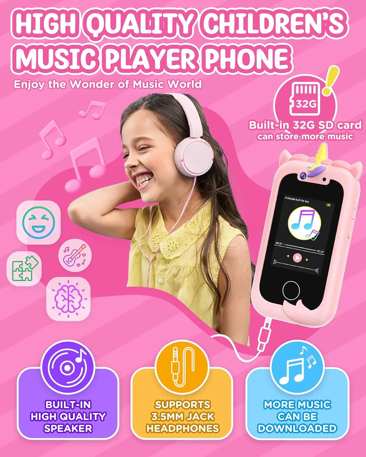 Kids Smart Phone Toy for Girls – Educational Learning Play Cell Phone with Music, Games & Lights, Perfect Birthday or Christmas Gift (Ages 3–10)