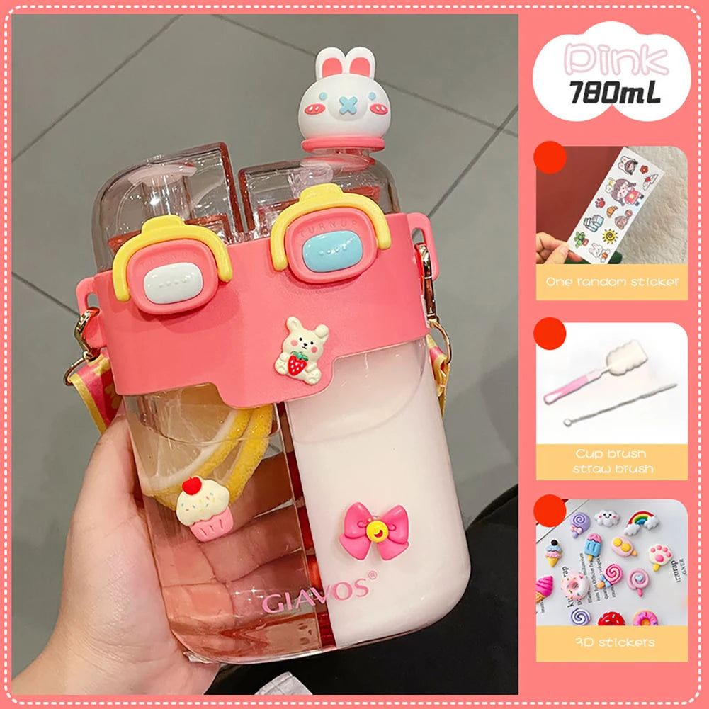780ml Leakproof Kids Water Bottle with Straw – Portable Cartoon Design for School, Camping & Outdoor Activities 🧃🏕️