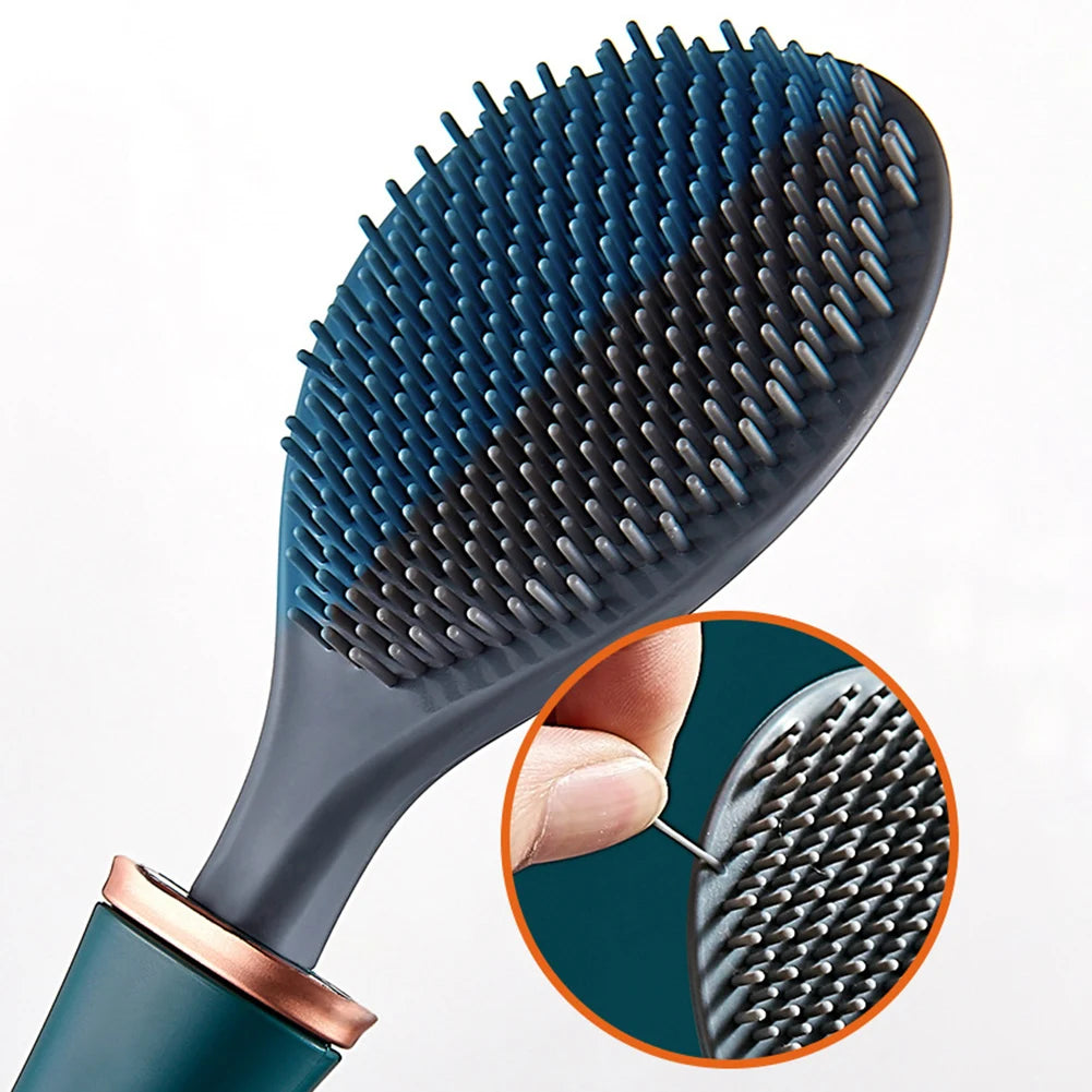 Self-Adhesive Silicone Toilet Brush & Holder Set – Flexible Long-Handle Dry-Quick Design