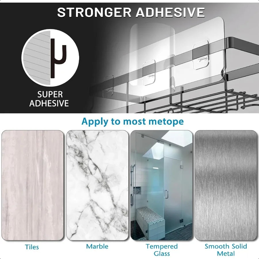 Adhesive No-Drill 5-Pack Corner Shower Caddy Set – Rustproof Stainless Wall-Mounted Organizer Shelves
