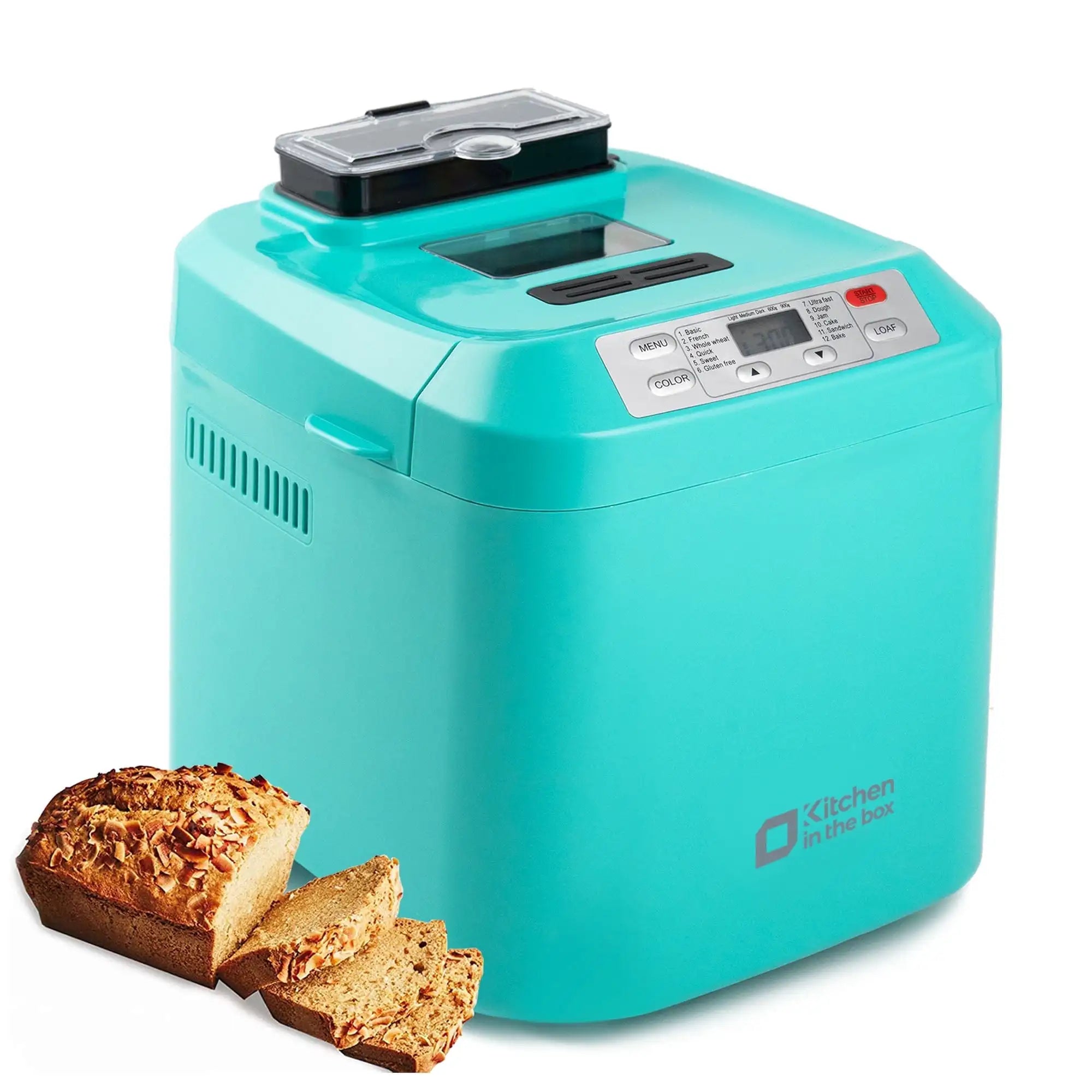 Kitchen in the Box 2LB Bread Machine – 12 Presets, Auto Fruit & Nut Dispenser, Gluten-Free Bread Maker