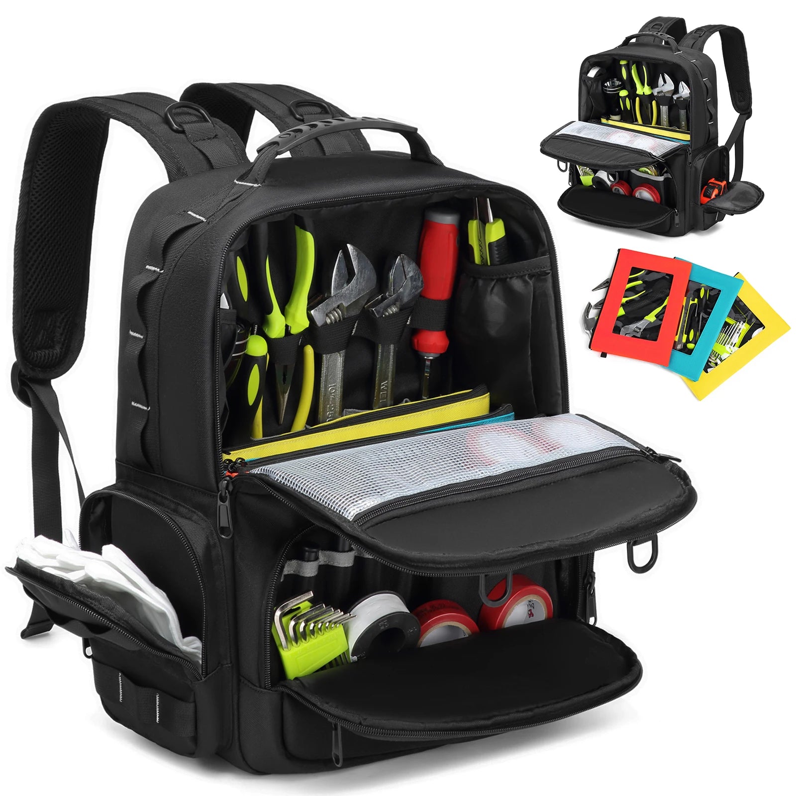 Heavy-Duty Tool Backpack for Men – Professional Tool Storage with 3 Removable Pouches | Electrician, Plumber & Maintenance Organizer Bag