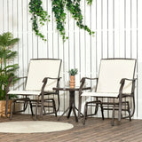 “3-Piece Outdoor Glider Bistro Set – 2 Rocking Swing Chairs with Breathable Sling Fabric & Glass Coffee Table”