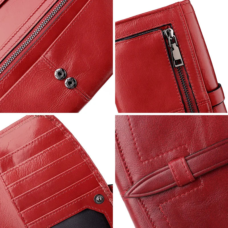 Women’s Genuine Leather Long Wallet – Luxury Clutch Purse with Phone Pocket, Card Holder & Casual Handbag Style