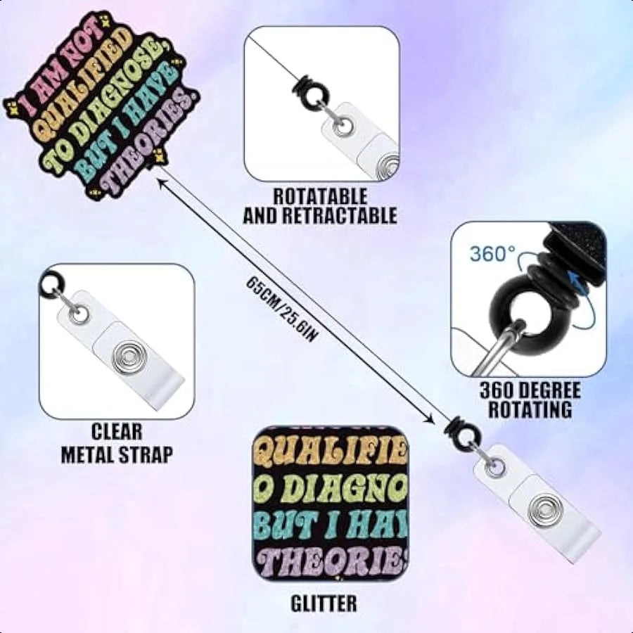 😂 Funny “I Am Not Qualified to Diagnose but I Have Theories” Badge Reel – Retractable ID Holder Clip for Nurses & Doctors