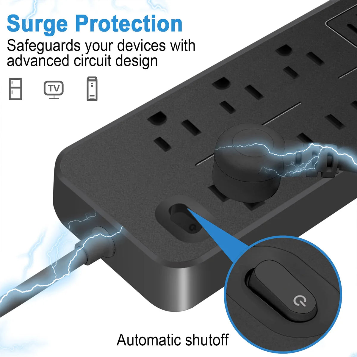 12-in-1 Power Strip with US Outlets & USB-C — Master Control Switch Multi-Tap Extension Socket for Home Office Charging