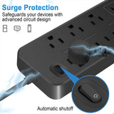 12-in-1 Power Strip with US Outlets & USB-C — Master Control Switch Multi-Tap Extension Socket for Home Office Charging