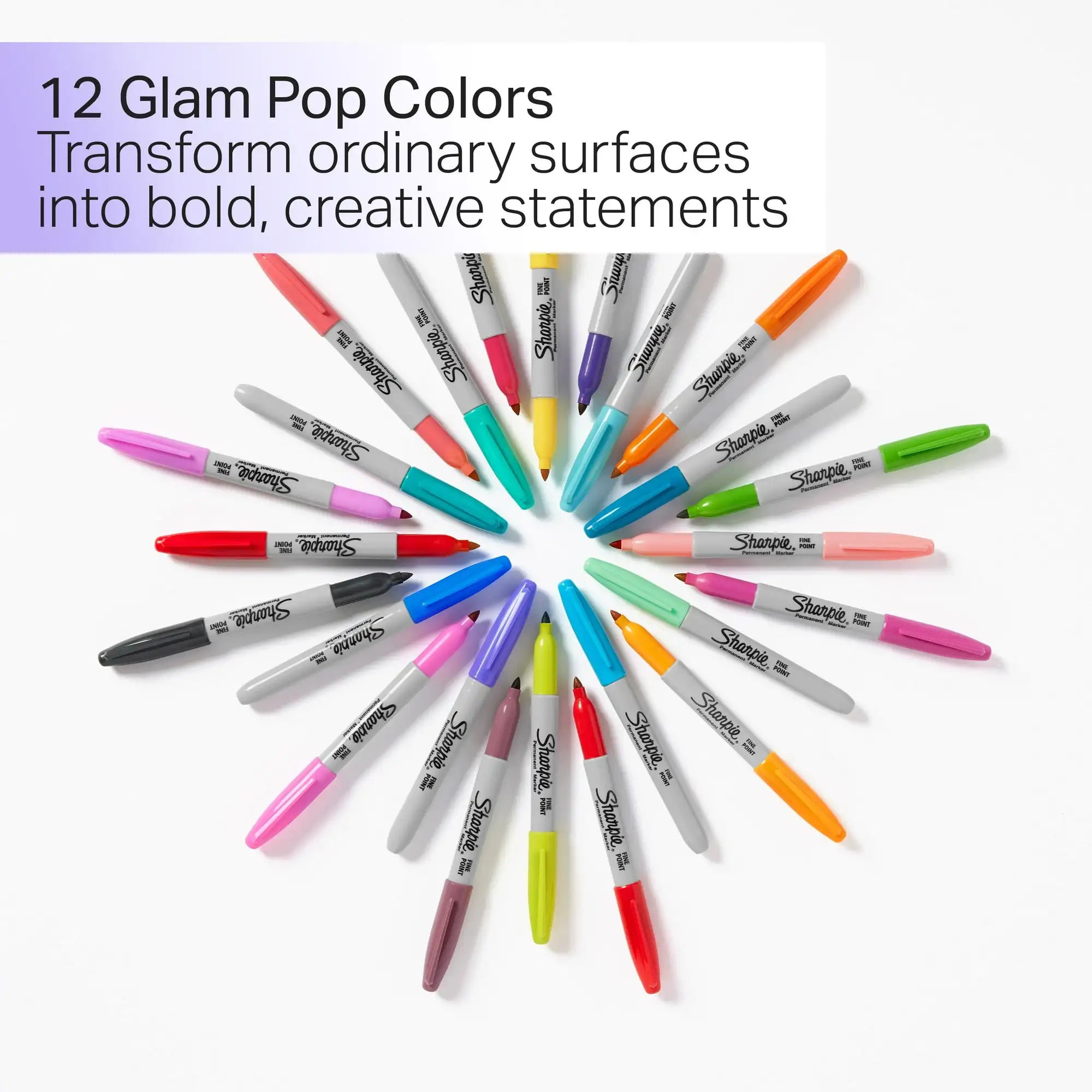 Sharpie Glam Pop Permanent Markers – 12 Count Fine Point, Bright Assorted Colors for Bold & Creative Marking
