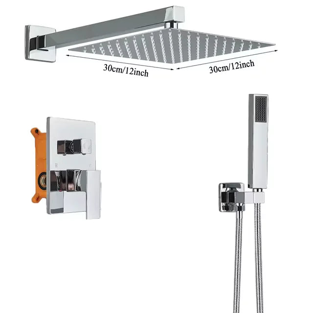 Chrome 16-Inch Rainfall Concealed Shower System Set – Wall-Mounted Mixer Tap