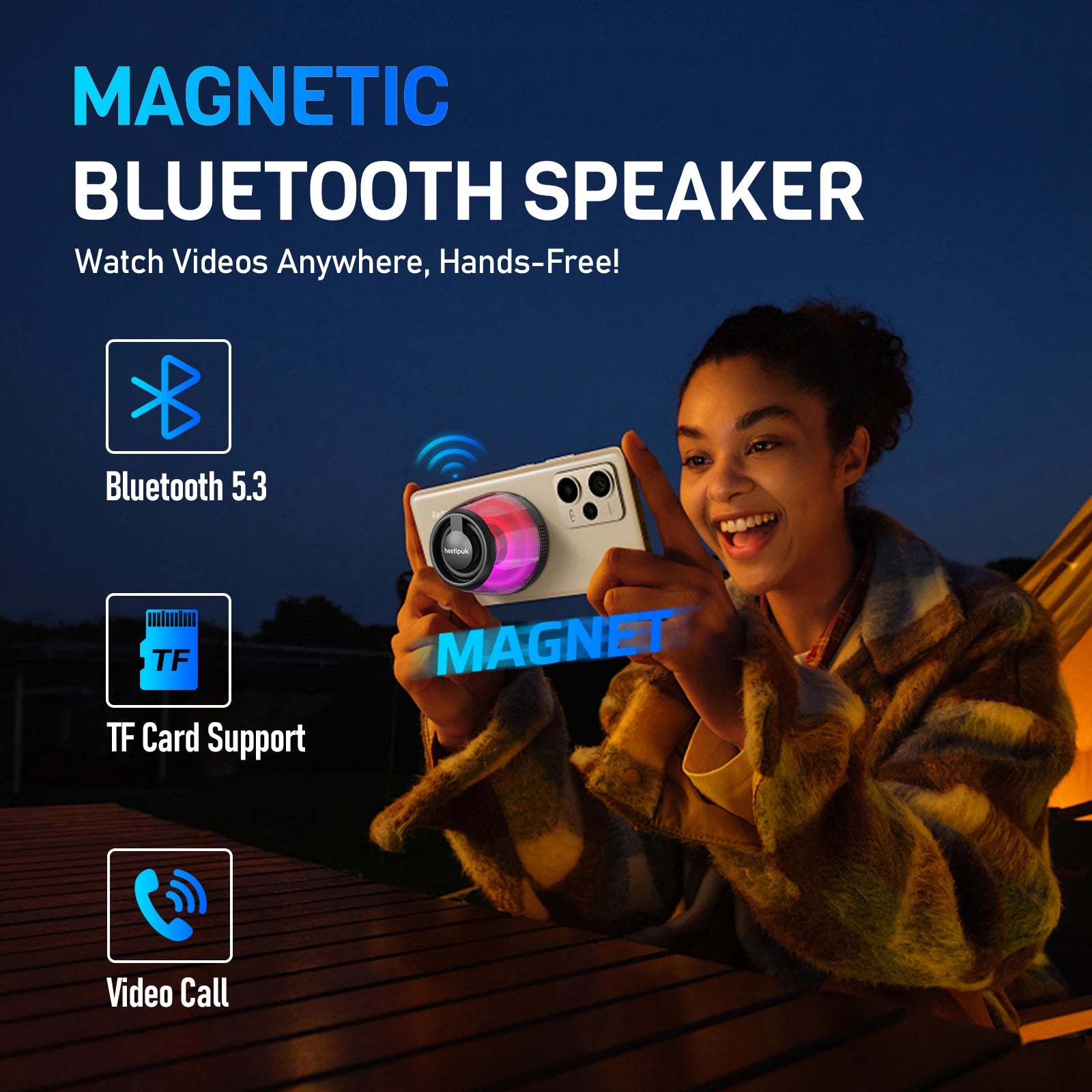 Cyber Style Magnetic Wireless Mini Speaker – 5.1 Surround Sound with Dual Stereo Bass & USB-C Charging