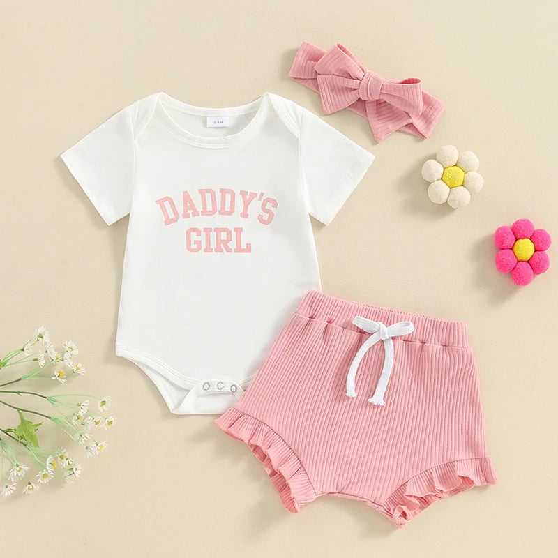 Toddler Girls 2-Piece Summer Outfit – Sleeveless Floral Print Top, Ruffle Shorts & Matching Headband Set for Baby Girls