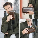 CONTACT’S Genuine Leather Long Wallet for Men – Large Capacity Business Clutch with Zipper, Coin & Cellphone Pockets, and Card Holder