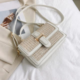 Straw Woven PU Leather Crossbody Bag – Flap Shoulder Bag with Adjustable Strap for Holiday & Travel