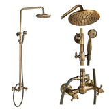 Antique Brass Shower Faucet Set – Wall-Mounted Rainfall Head with Dual Handles Hot & Cold Mixer Tap