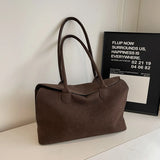 Unisex Suede Top-Handle Tote – Solid Colour Retro Handbag with Inner Pocket for Work & Travel