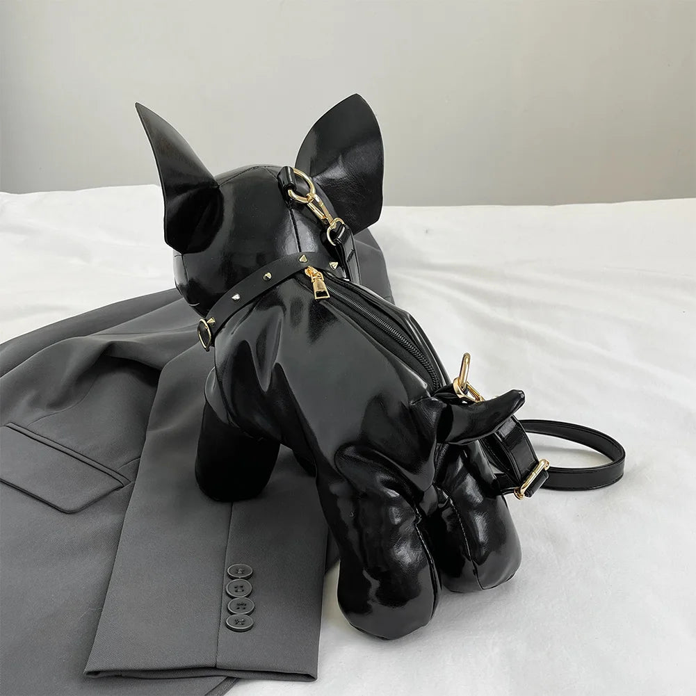 Unisex Bulldog-Shaped PU Leather Crossbody Bag – Adjustable Strap Shoulder Handbag
